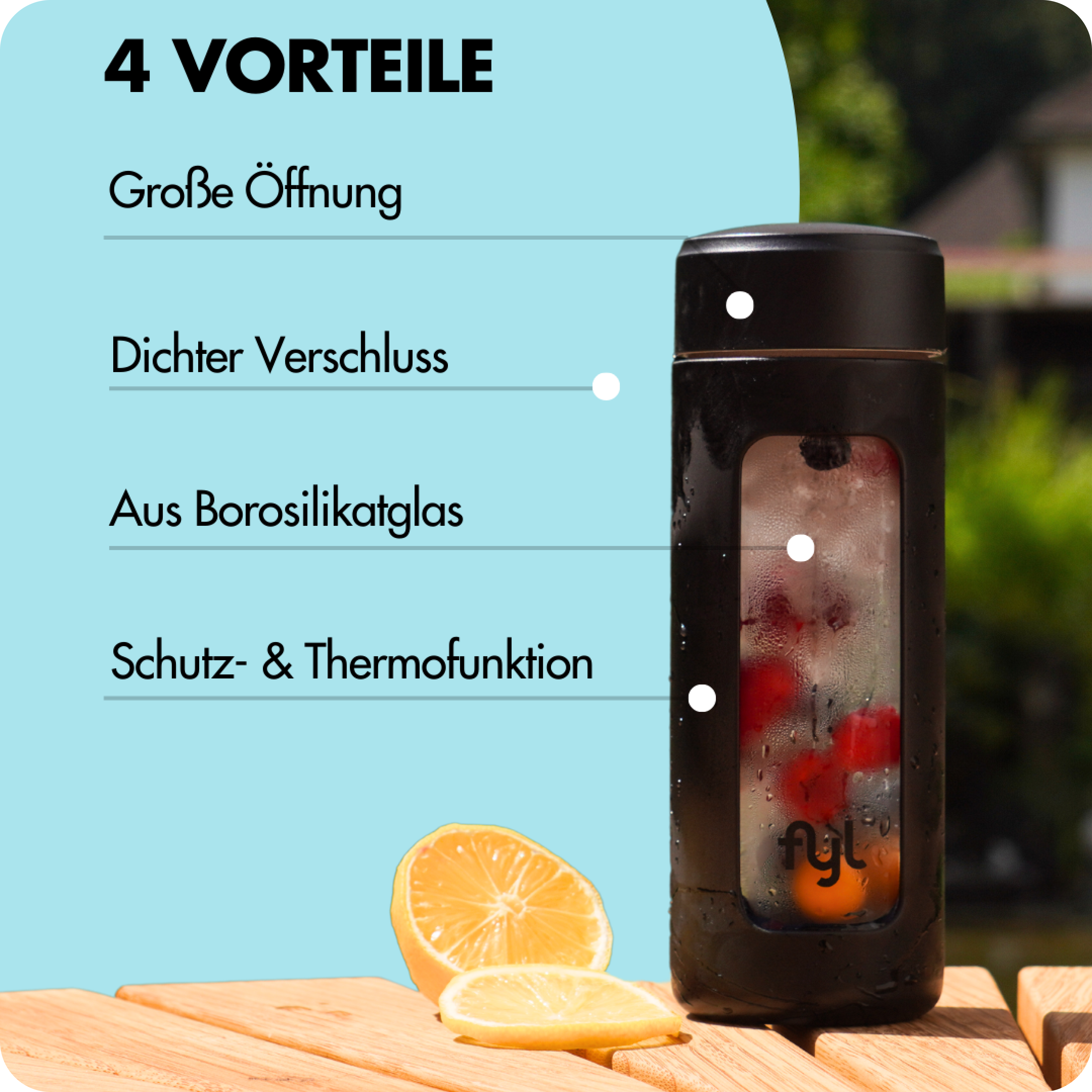 fyl Glas Trinkflasche (460ml)