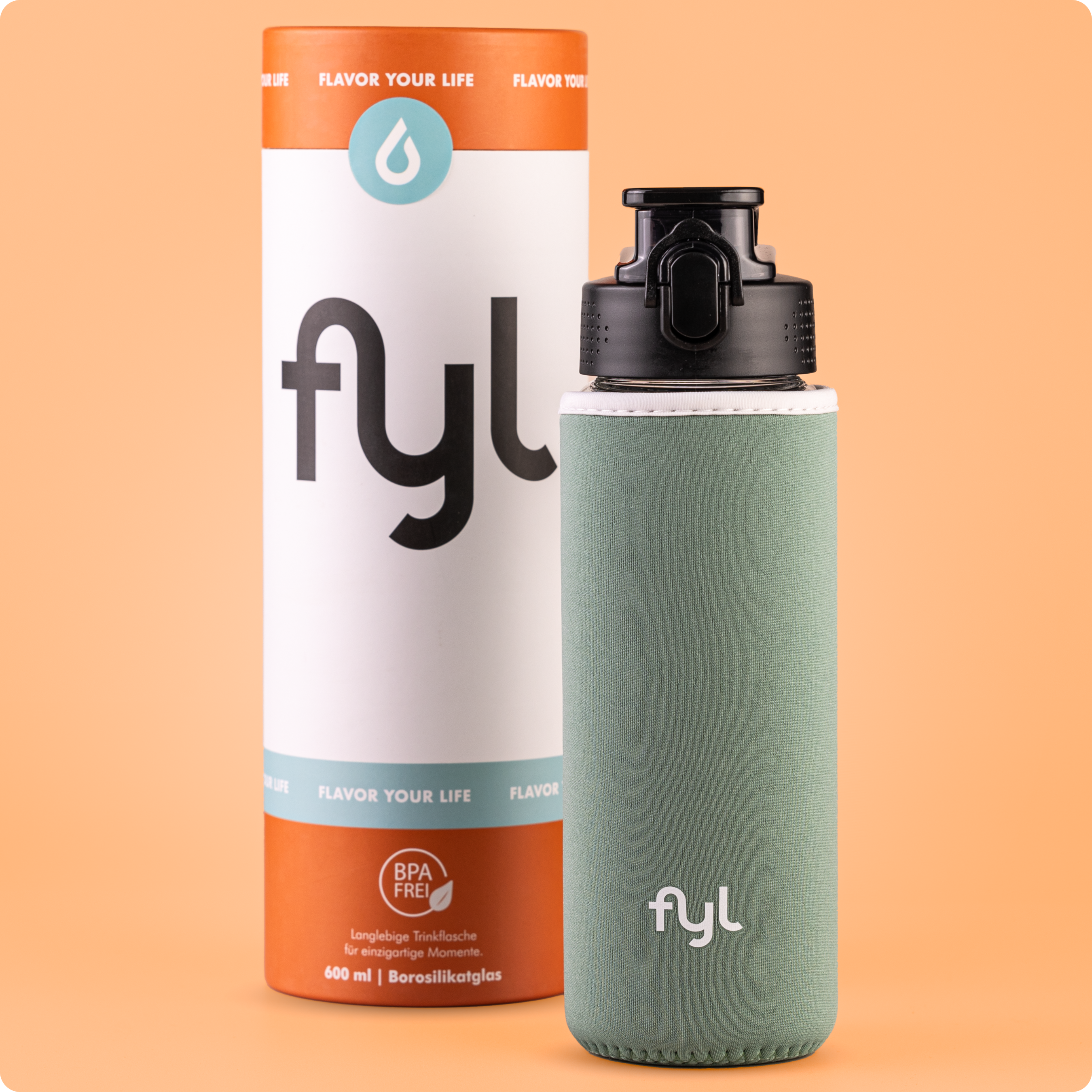 fyl Glas-Trinkflasche mit Sleeve (600ml)