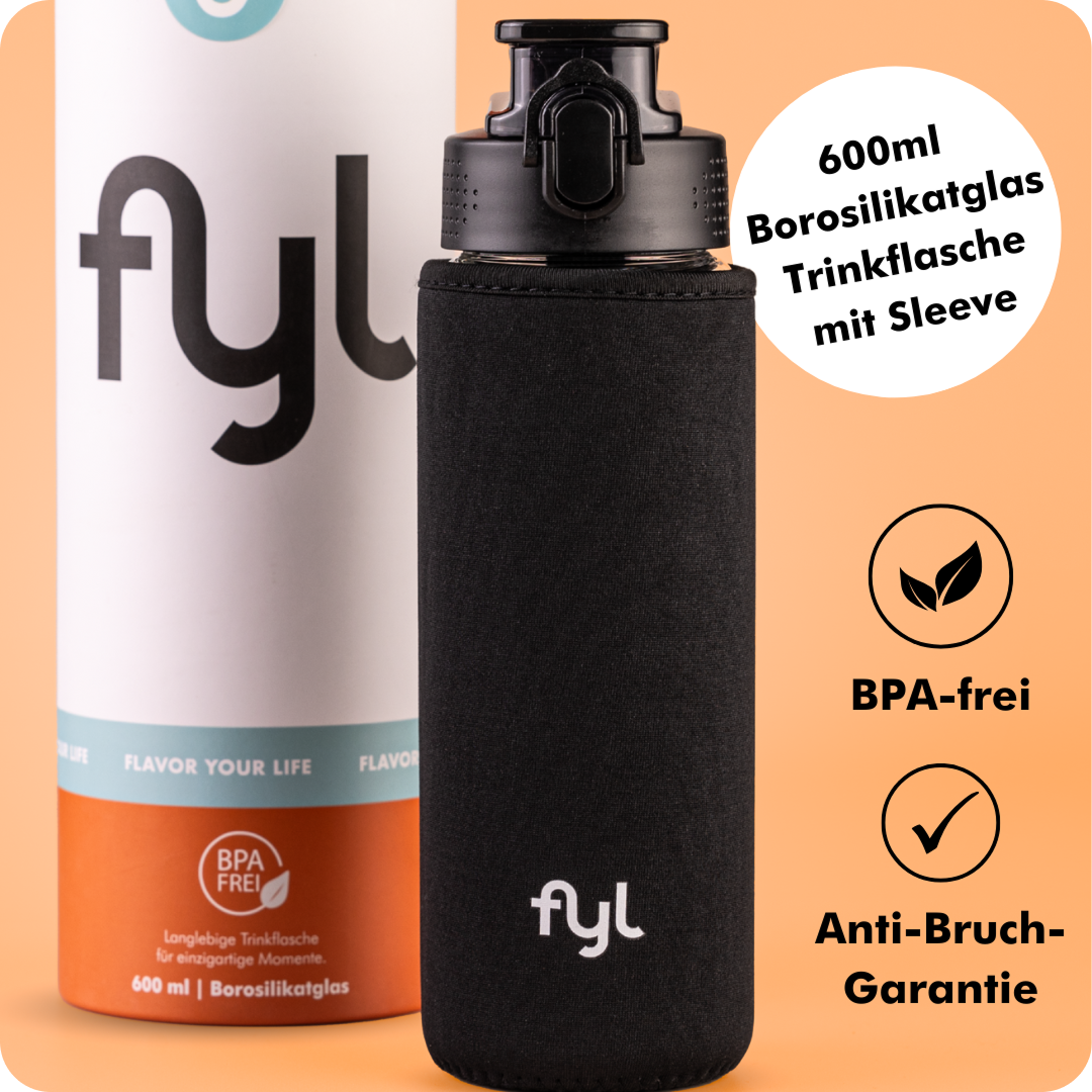 fyl Glas-Trinkflasche mit Sleeve (600ml)
