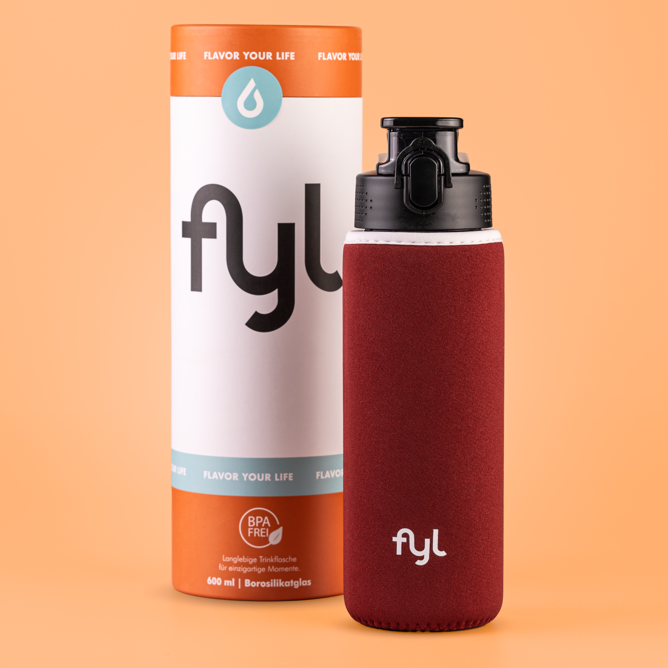 Glas Trinkflasche mit Sleeve (600ml)